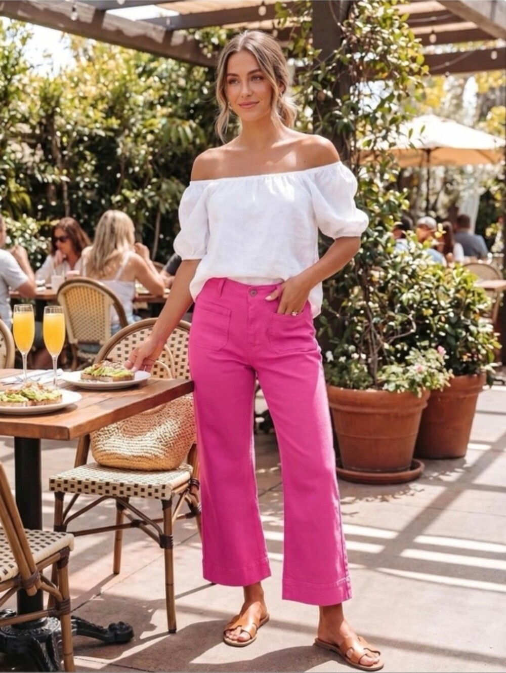 Luvamia High Rise Cropped Wide Leg Hot Pink Stretch Jeans Size Large